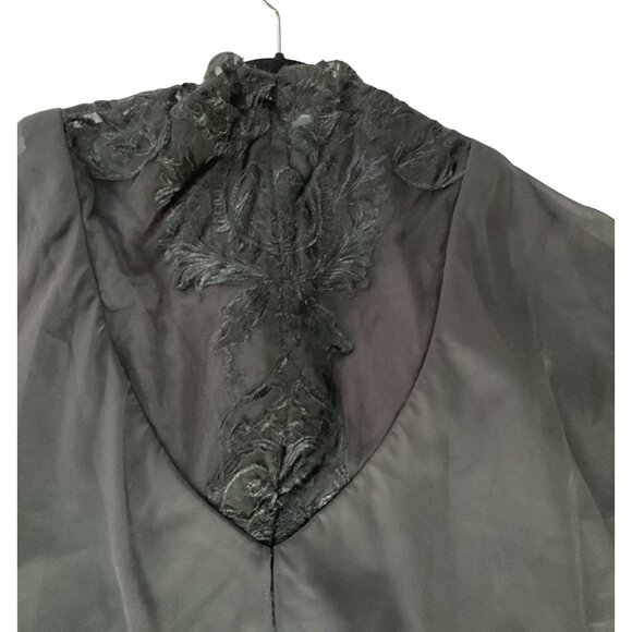 NWT Vintage-Style Black Lace Overlay Dress Sheer Cape High Neck Floral Embroider - Picture 7 of 16